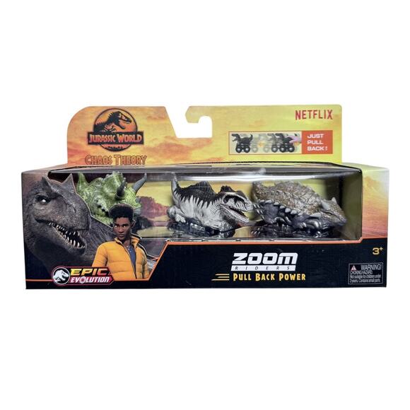 Jurassic World Zoom Riders Chaos Theory – Pull-Back Dino 3-Pack – Boxed New - Picture 1 of 7